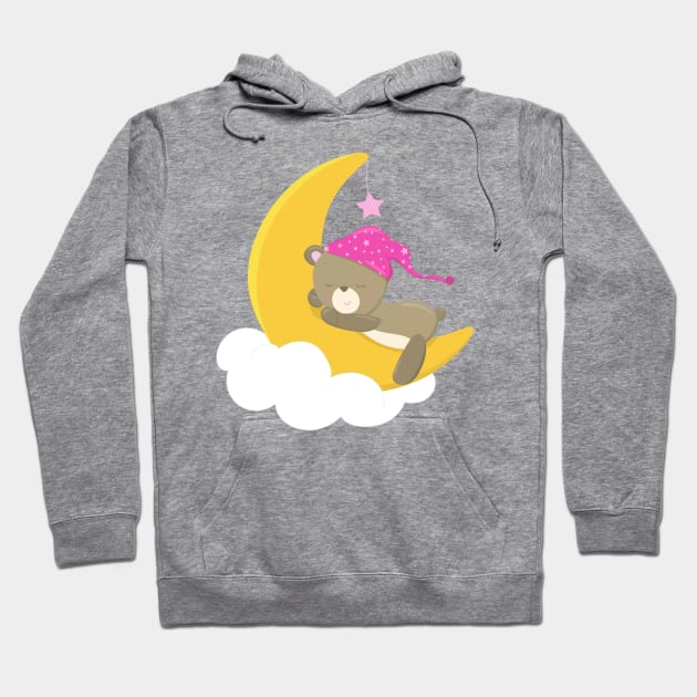 Sleeping Bear, Bear On The Moon, Little Bear Hoodie by Jelena Dunčević